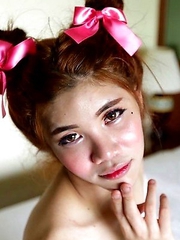 Petite and very feminine Ladyboy lavishes in the luxury of white travelers cock