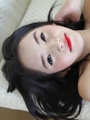 Hot Thai ladyboy Ice gets a face full of cum from big white cock