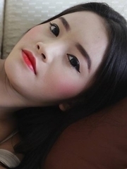 Hot Thai ladyboy Ice gets a face full of cum from big white cock